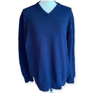 Boden Men’s navy blue 100% Wool v neck sweater size large